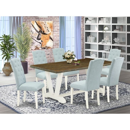East West Furniture 7 Piece V-Style Dining Room Set - Linen White V077CE215-7